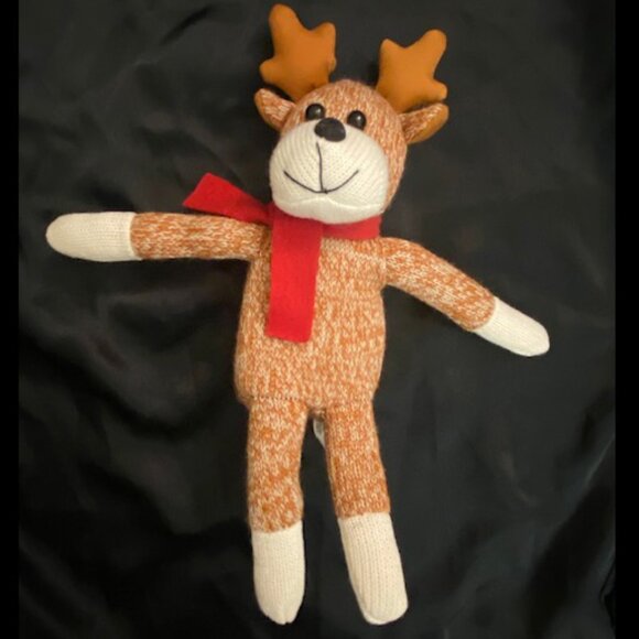 10" Sock Monkey Moose Plush Reindeer Stuffed Animal Scarf Christmas Toy Galerie - Picture 2 of 4